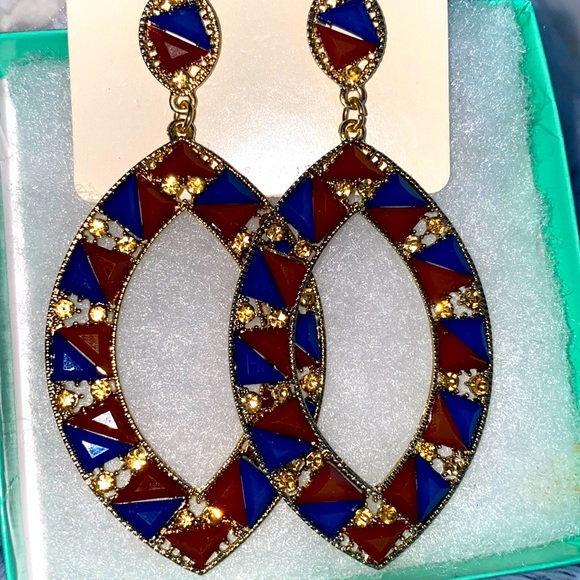 Blue and Brown Hana Statement multiple stone earrings - Picture 3 of 4